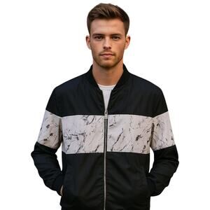 Jack & Jones Essential Bomber Jacket Monochrome Marble Coat Outerwear Medium
